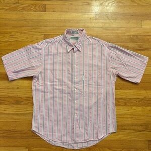 90s Vintage Levi's Men's Pink and White Striped Shirt